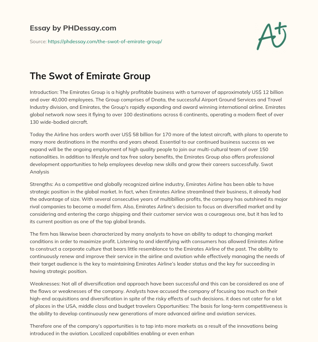 The Swot of Emirate Group essay