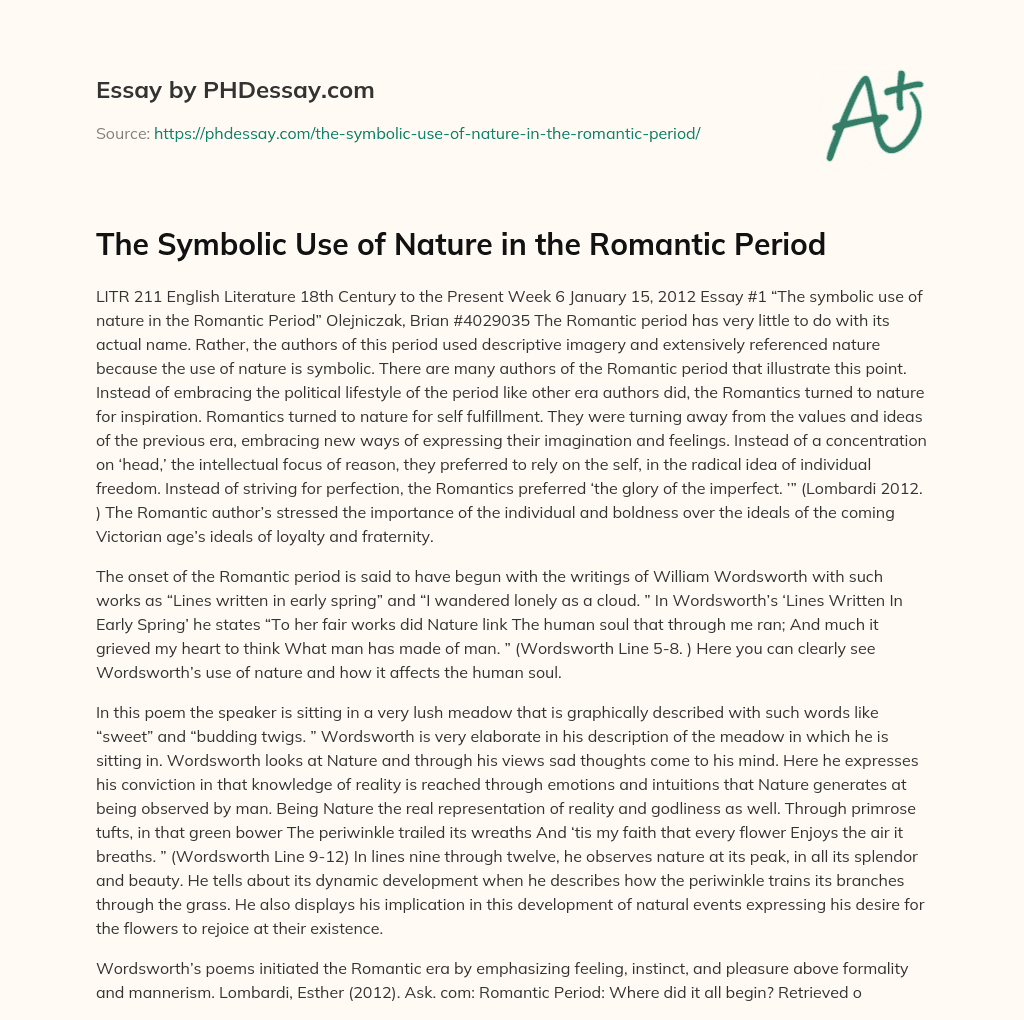 The Symbolic Use of Nature in the Romantic Period essay