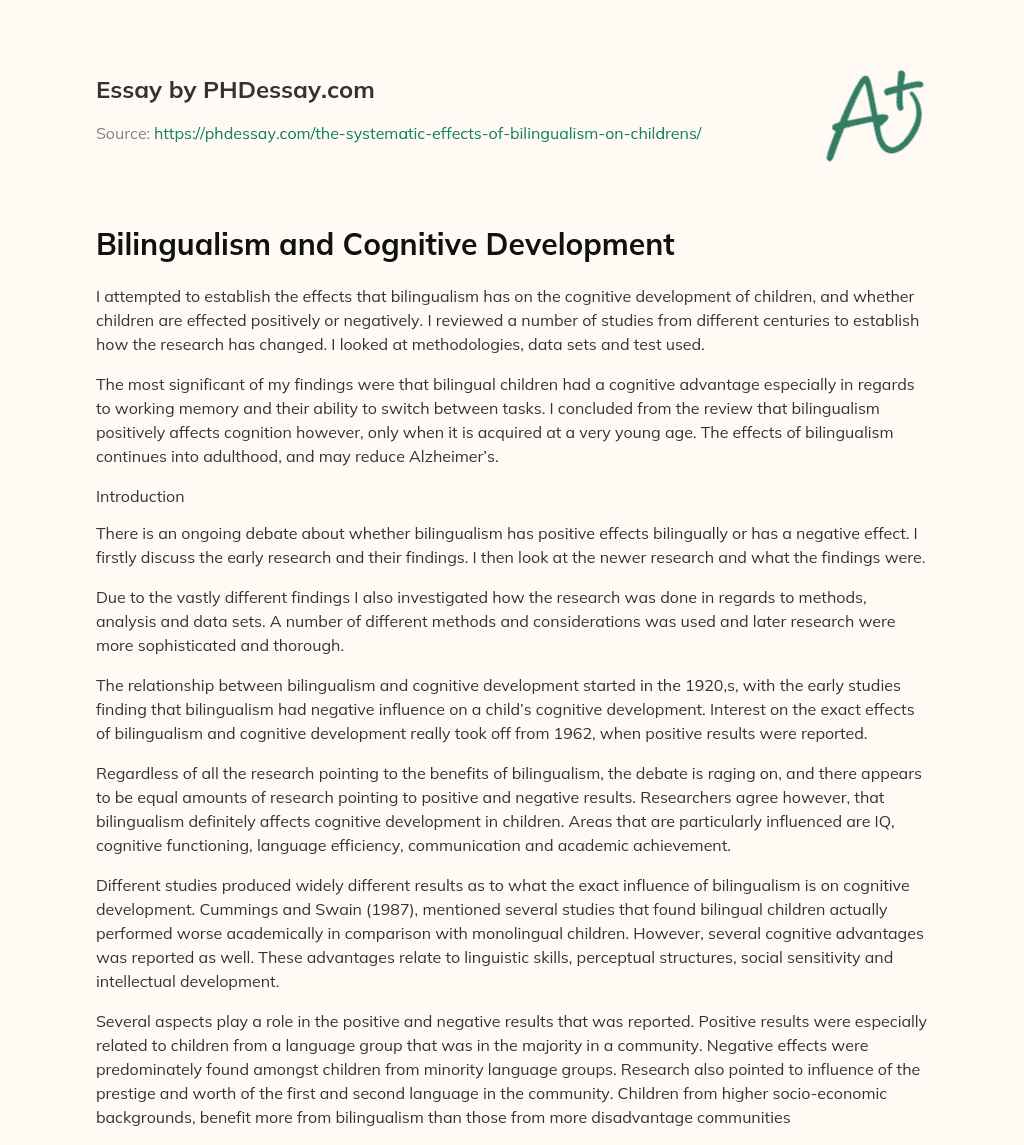 Bilingualism and Cognitive Development essay