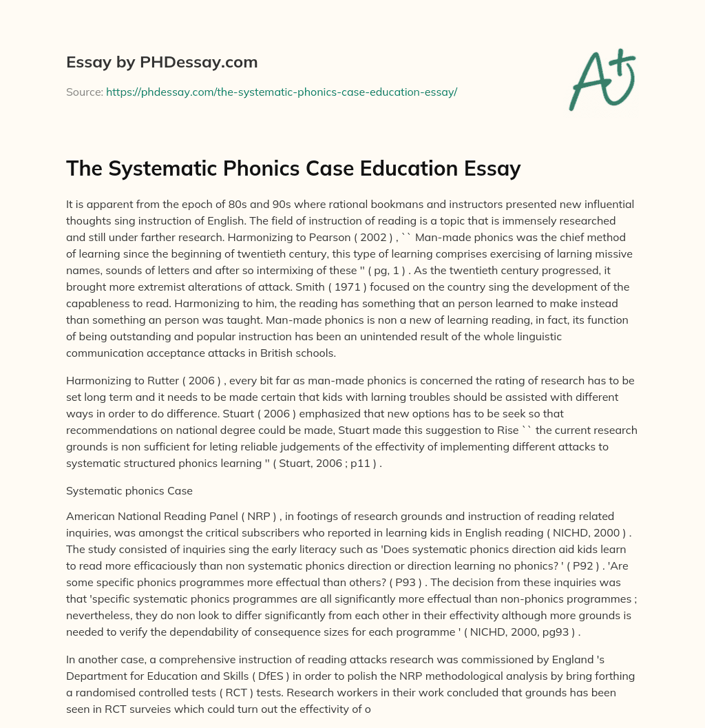 The Systematic Phonics Case Education Essay essay