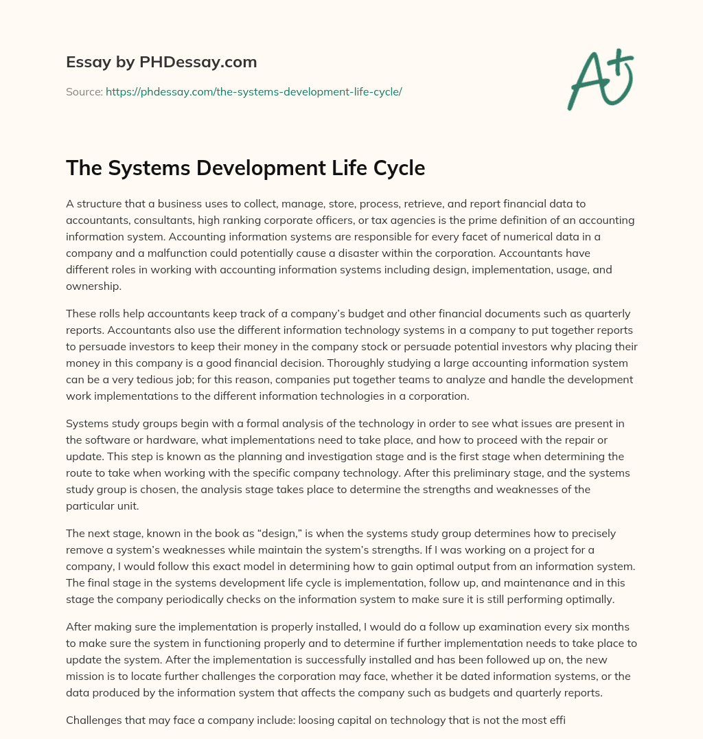 The Systems Development Life Cycle essay