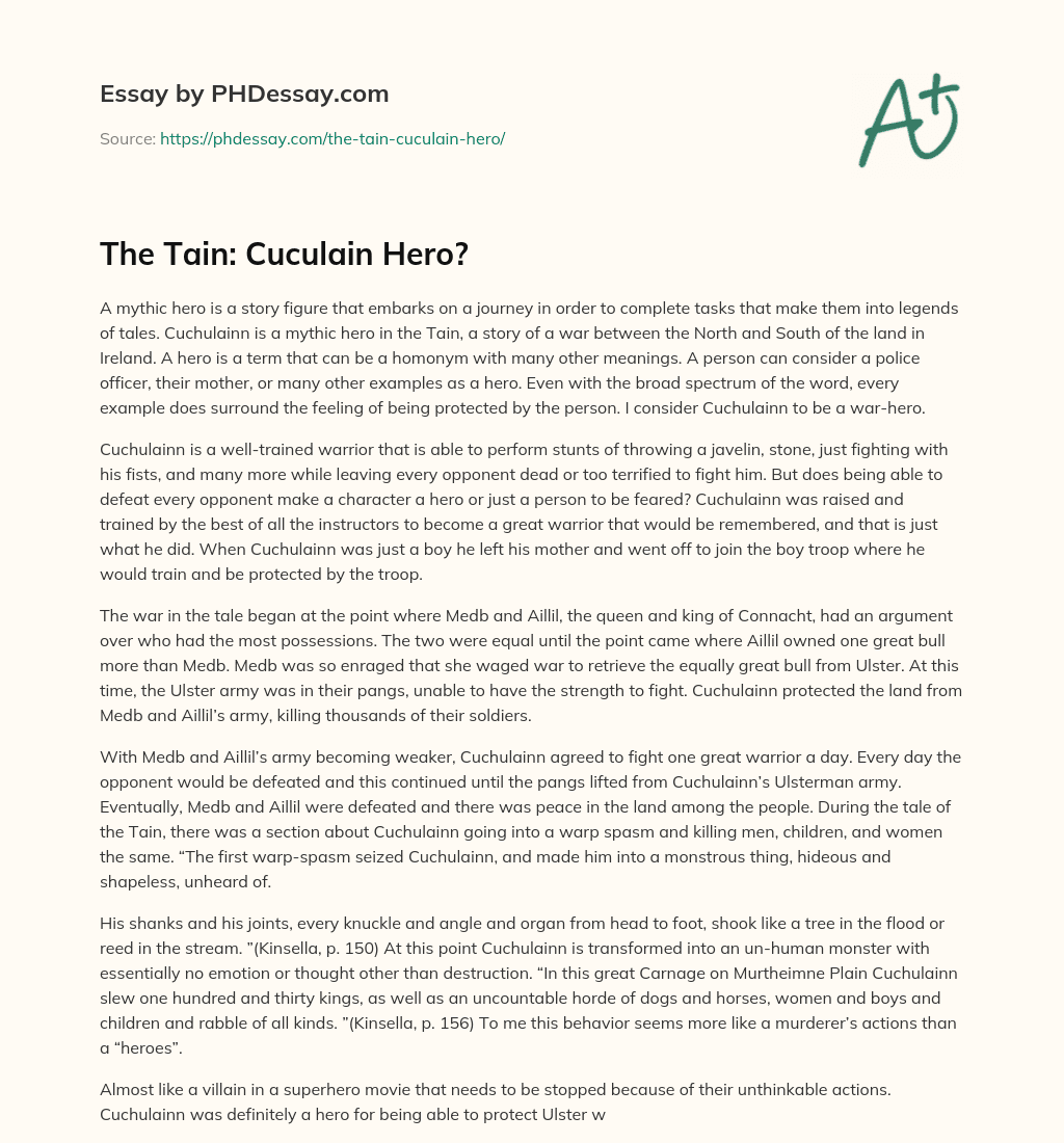 The Tain: Cuculain Hero? essay