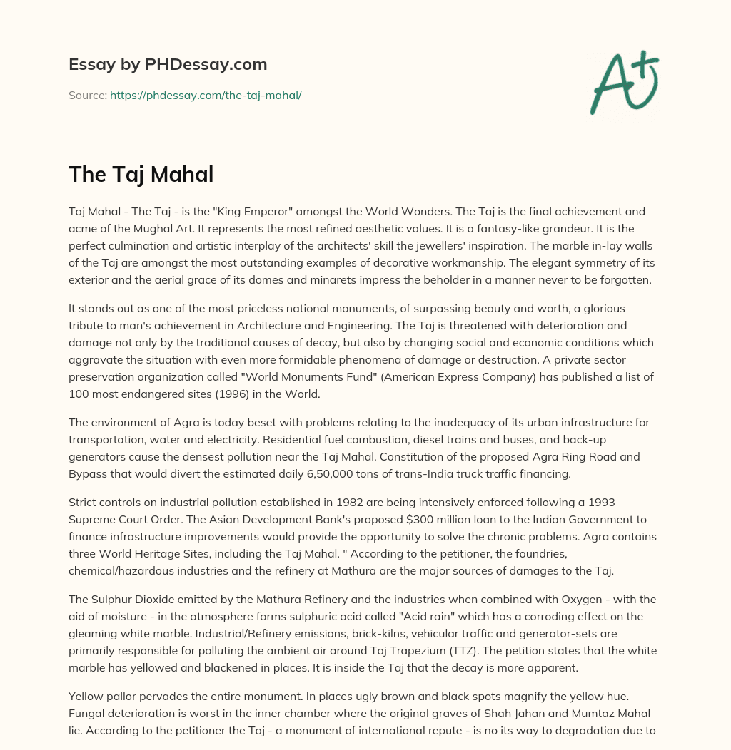 The Taj Mahal essay