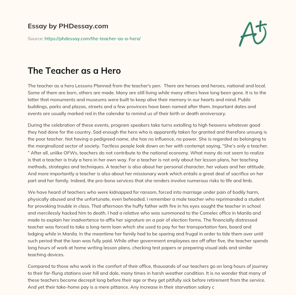 The Teacher as a Hero essay
