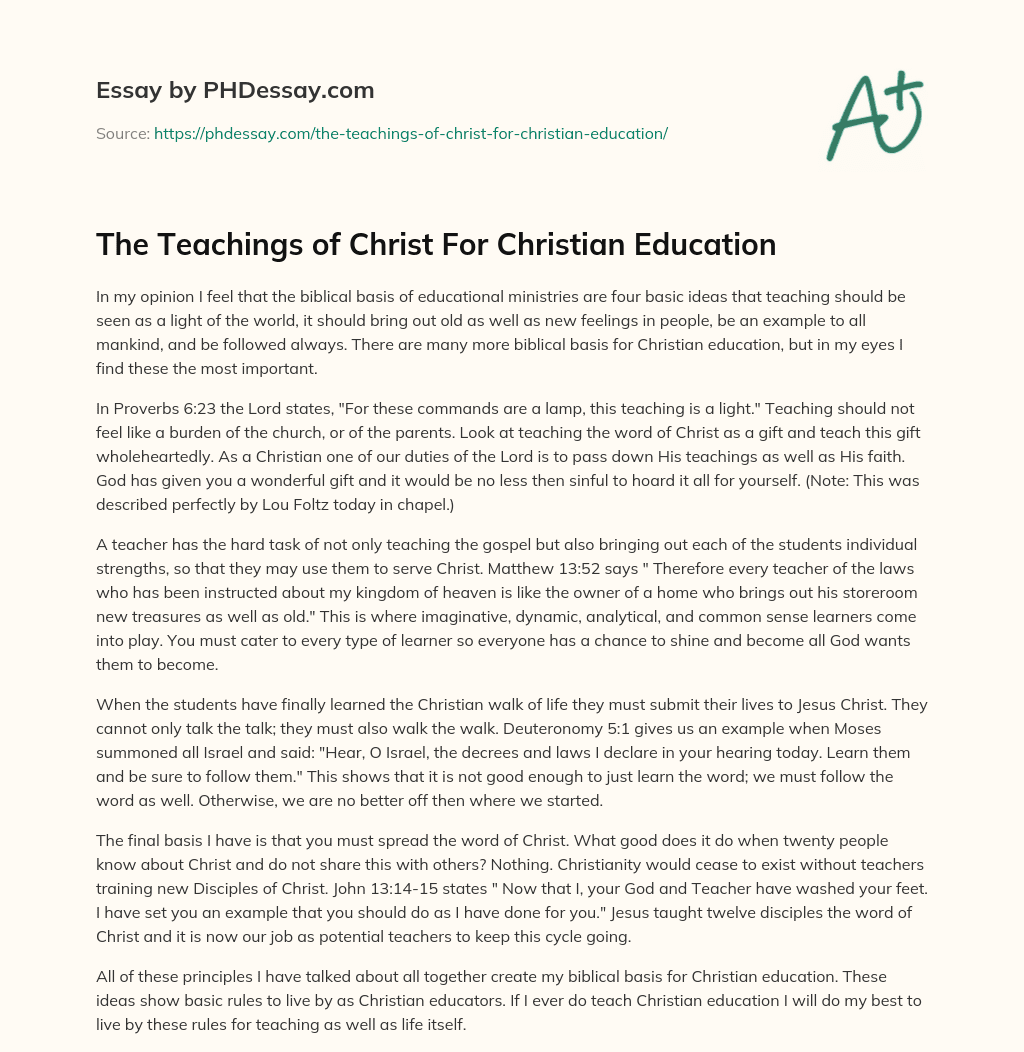 The Teachings of Christ For Christian Education essay