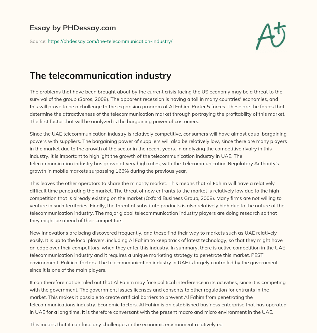 The telecommunication industry essay