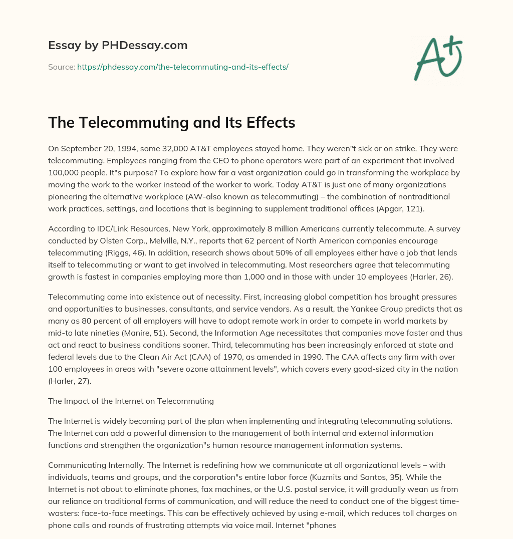 The Telecommuting and Its Effects essay