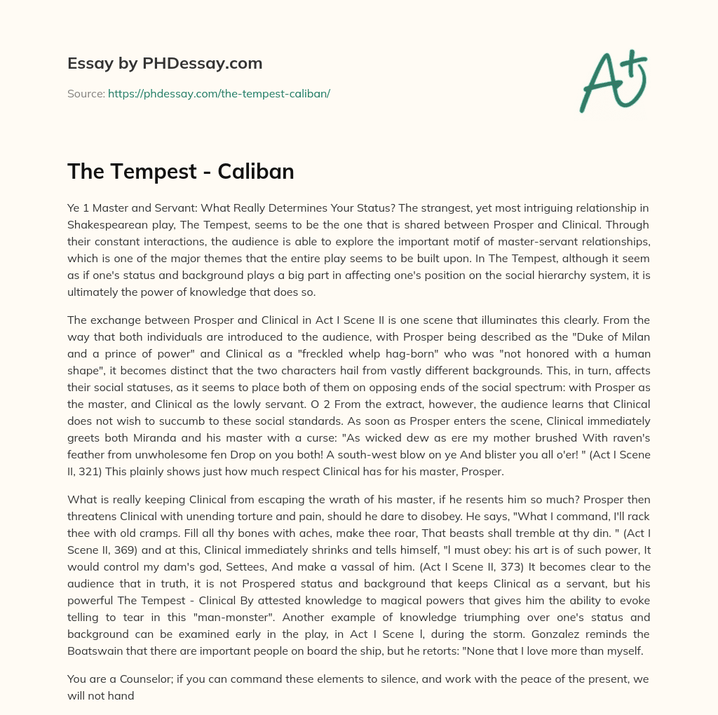 The Tempest – Caliban essay