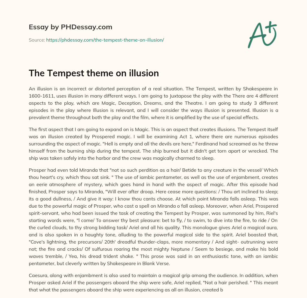 The Tempest theme on illusion essay
