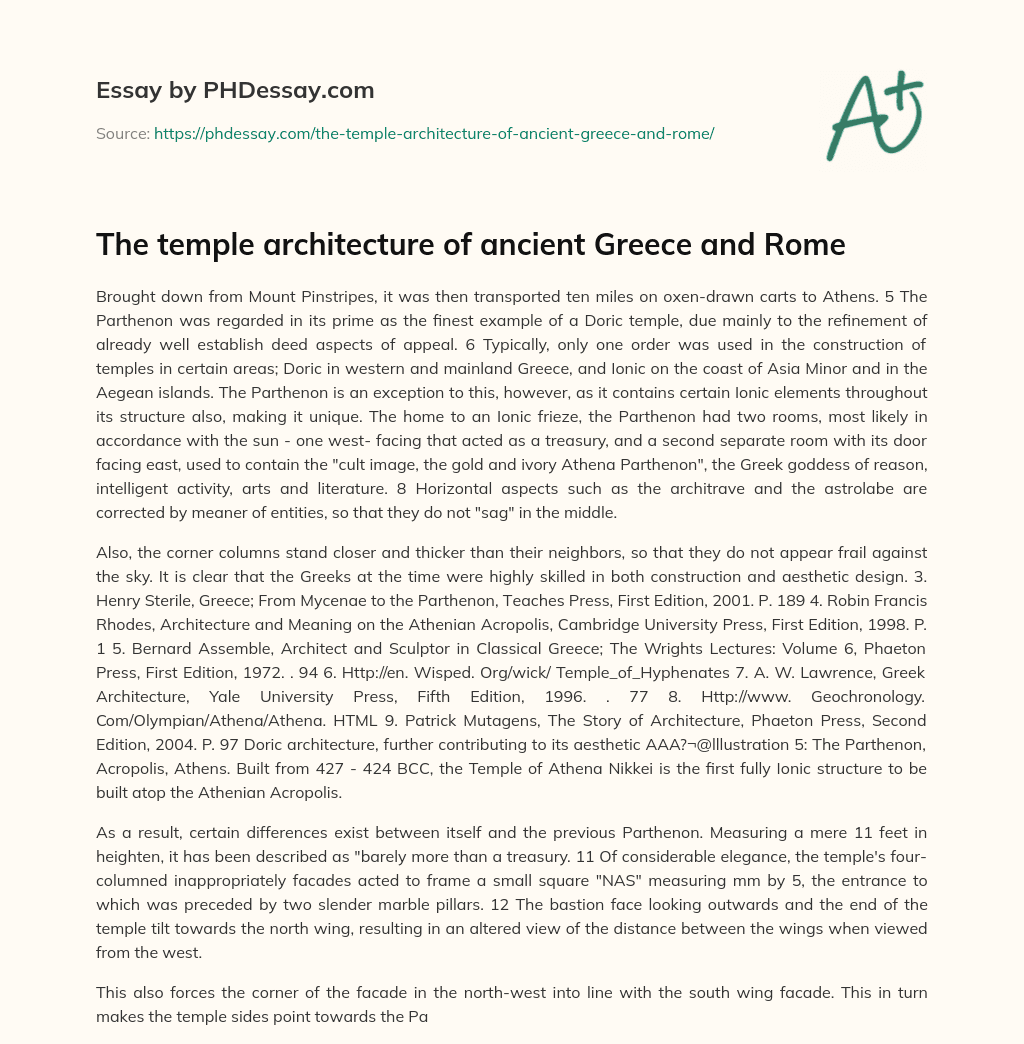 The temple architecture of ancient Greece and Rome essay