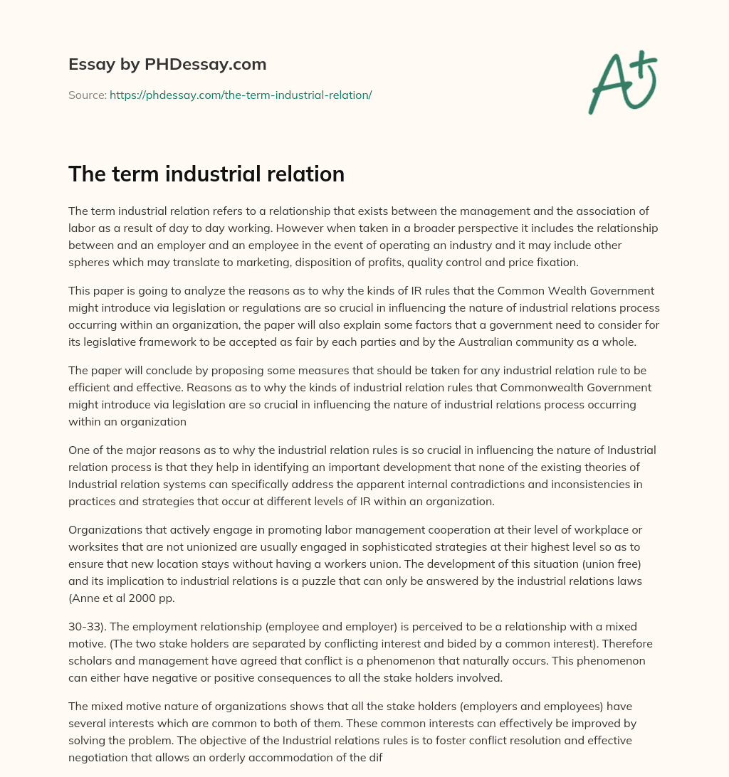 The term industrial relation essay