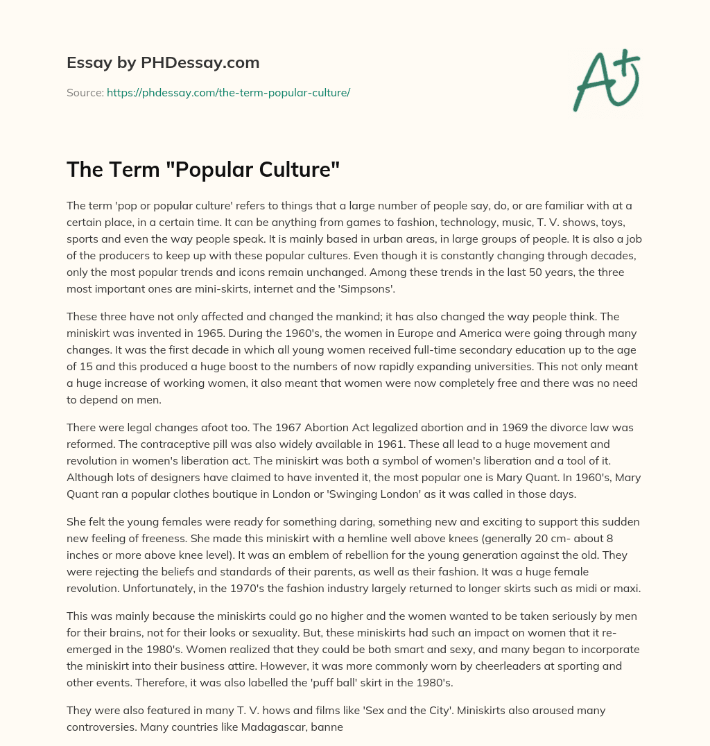 The Term “Popular Culture” essay