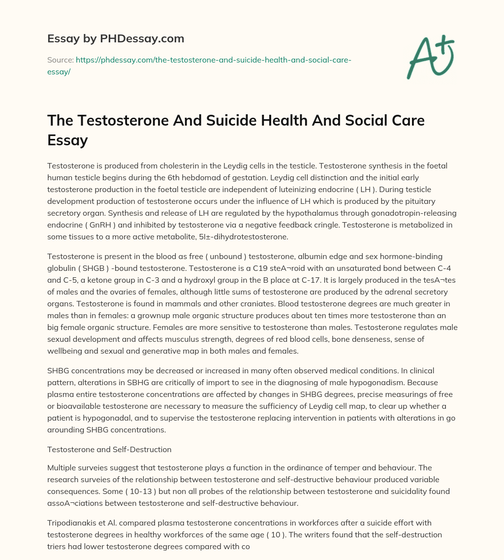The Testosterone And Suicide Health And Social Care Essay essay