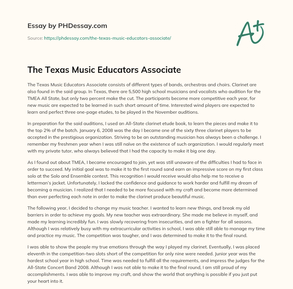 The Texas Music Educators Associate essay