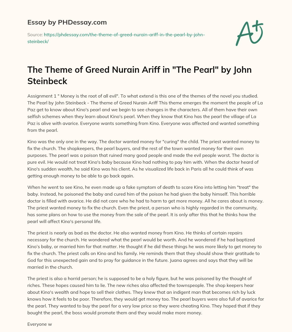 greed essay in the pearl