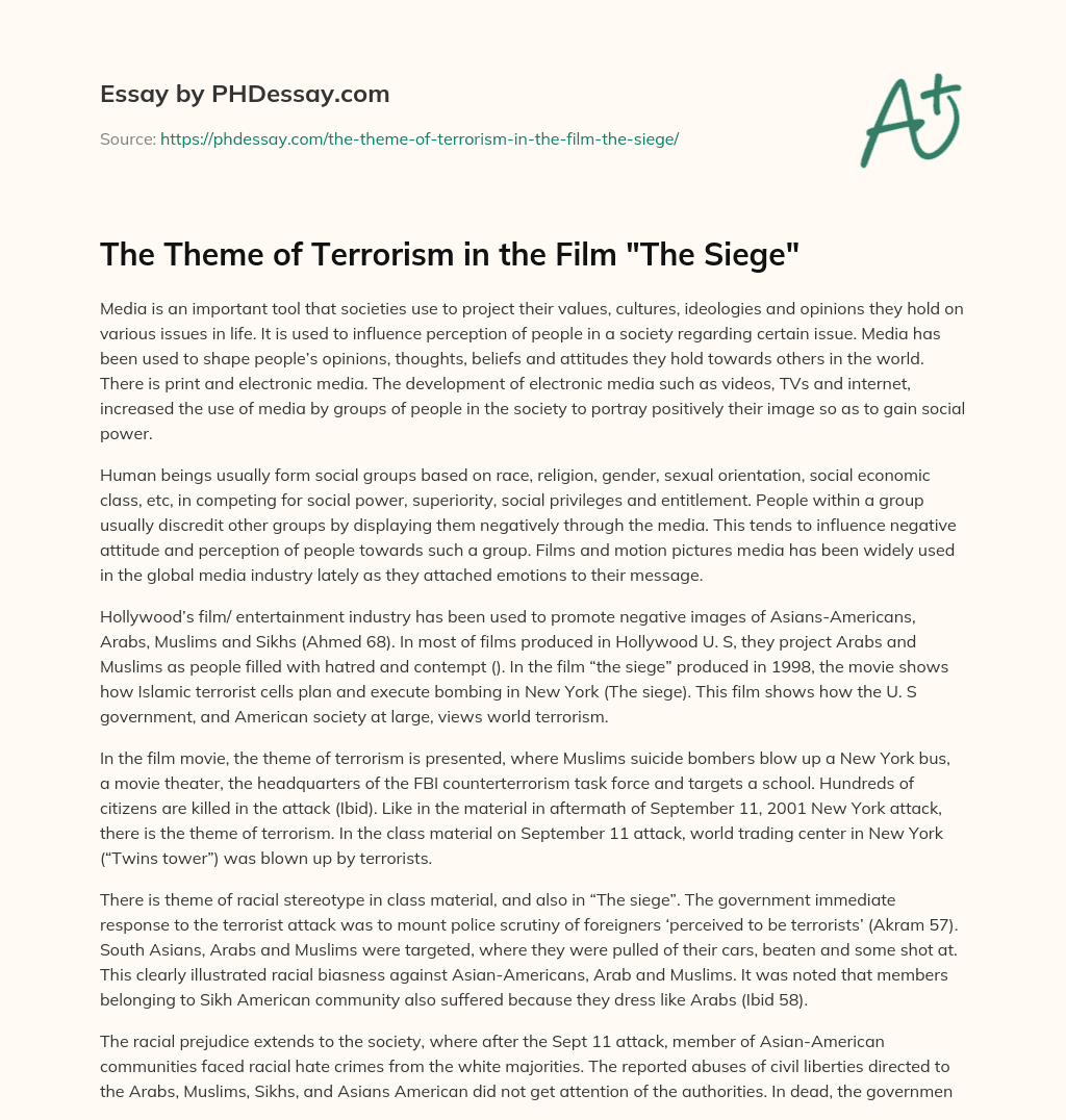 The Theme of Terrorism in the Film “The Siege” essay