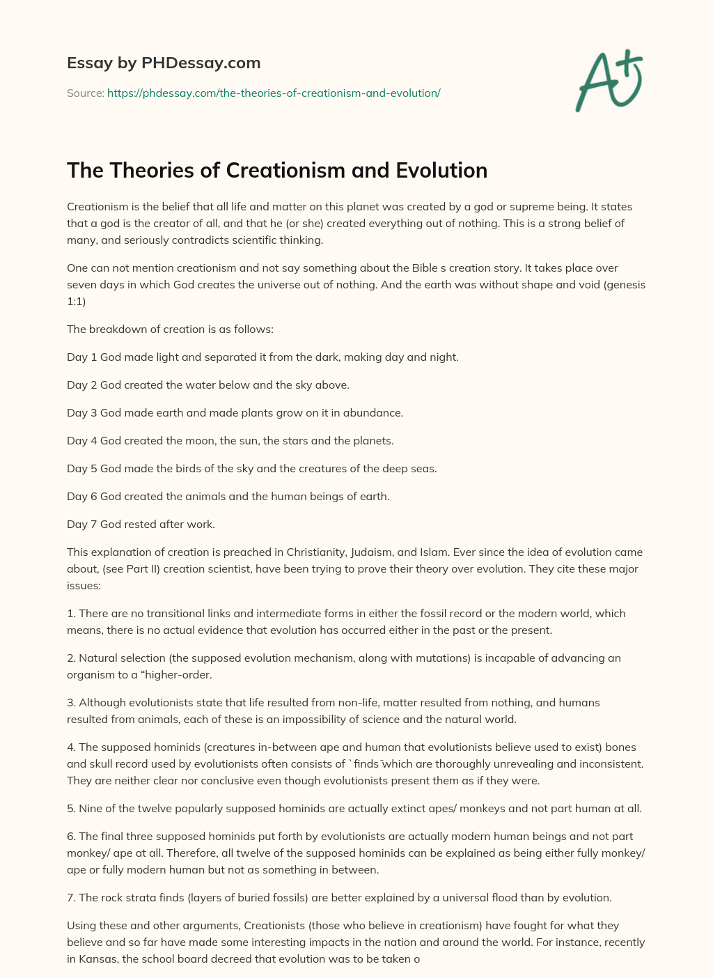 The Theories Of Creationism And Evolution 4502
