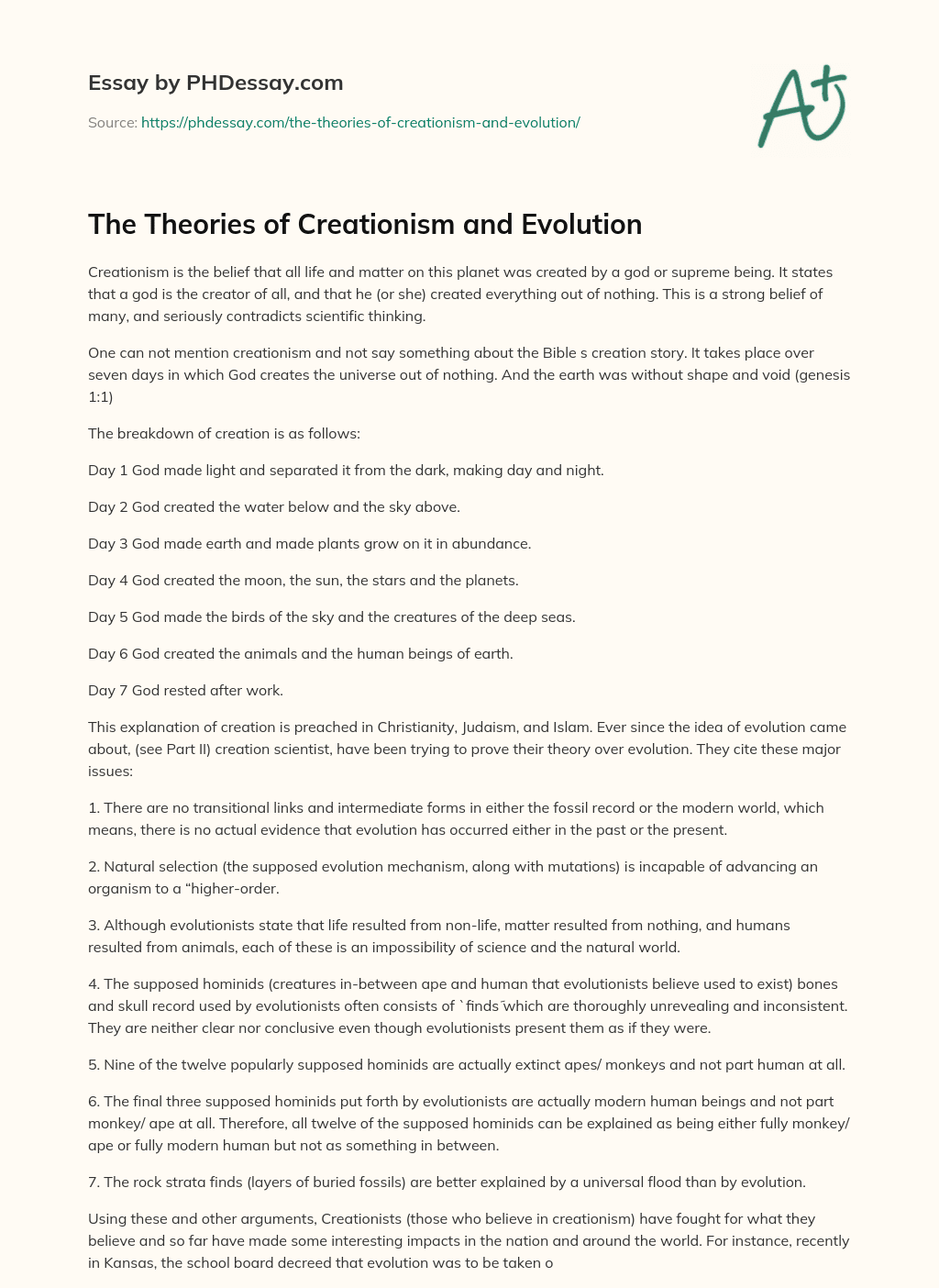 evolution vs creationism essay outline