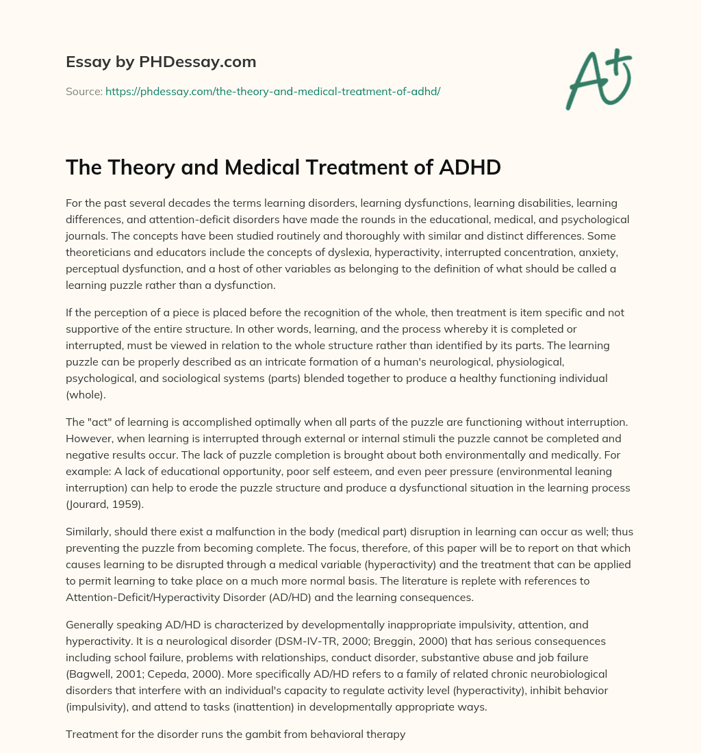 The Theory and Medical Treatment of ADHD essay
