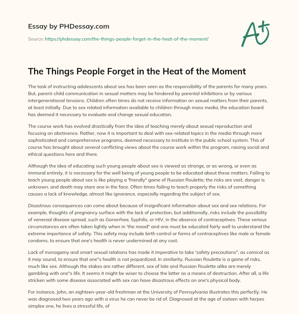The Things People Forget in the Heat of the Moment essay
