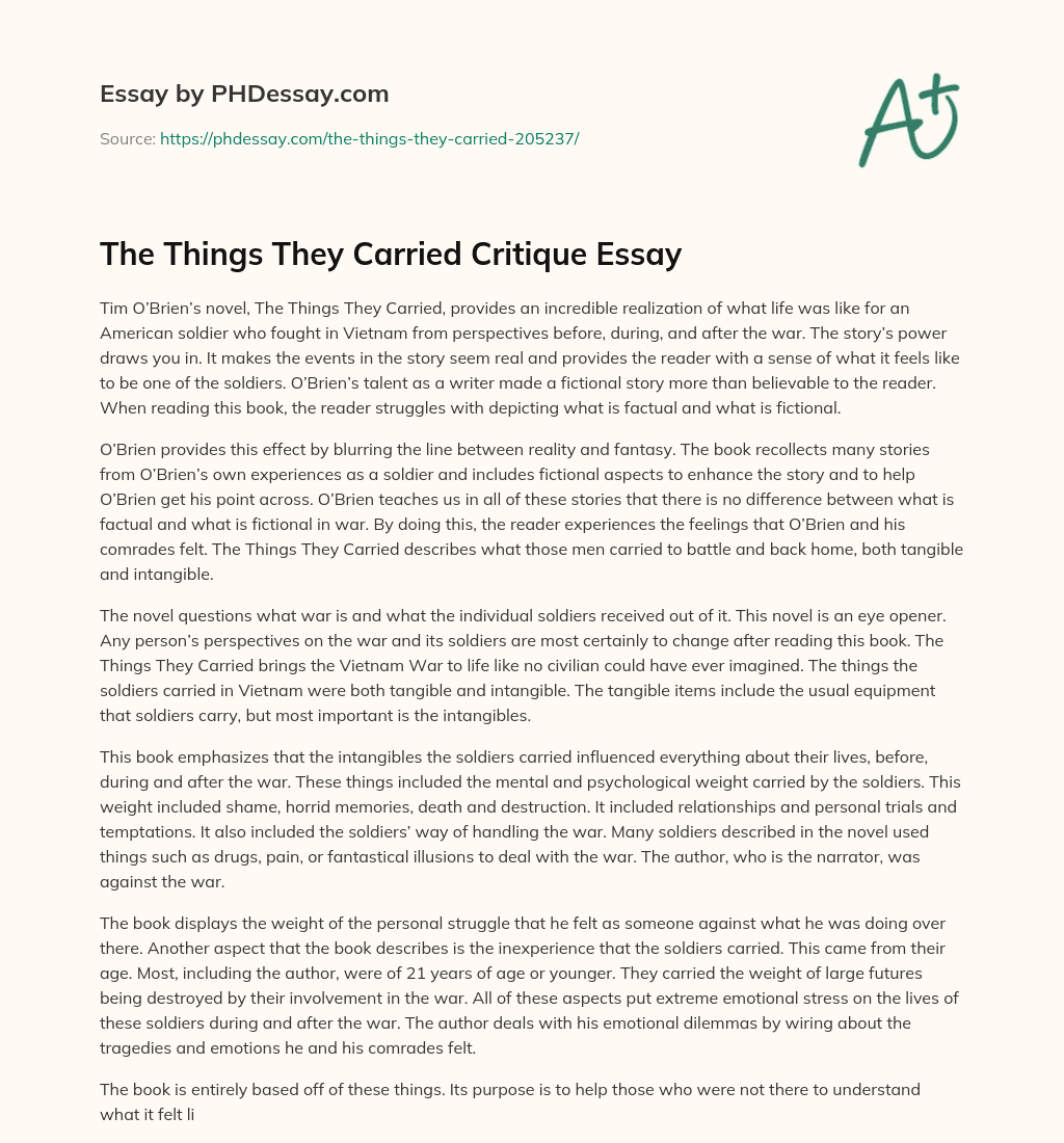 The Things They Carried Critique Essay essay