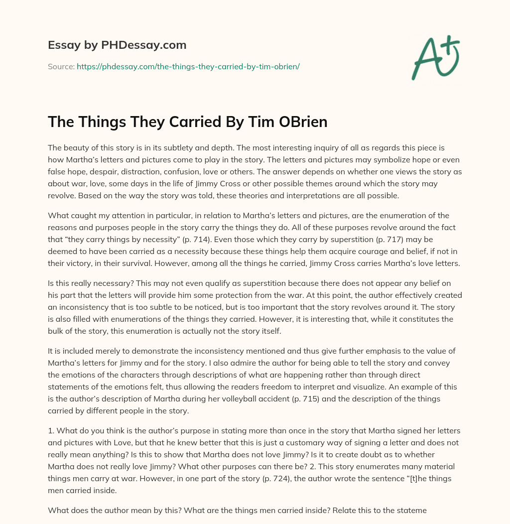 tim o'brien the things they carried essay