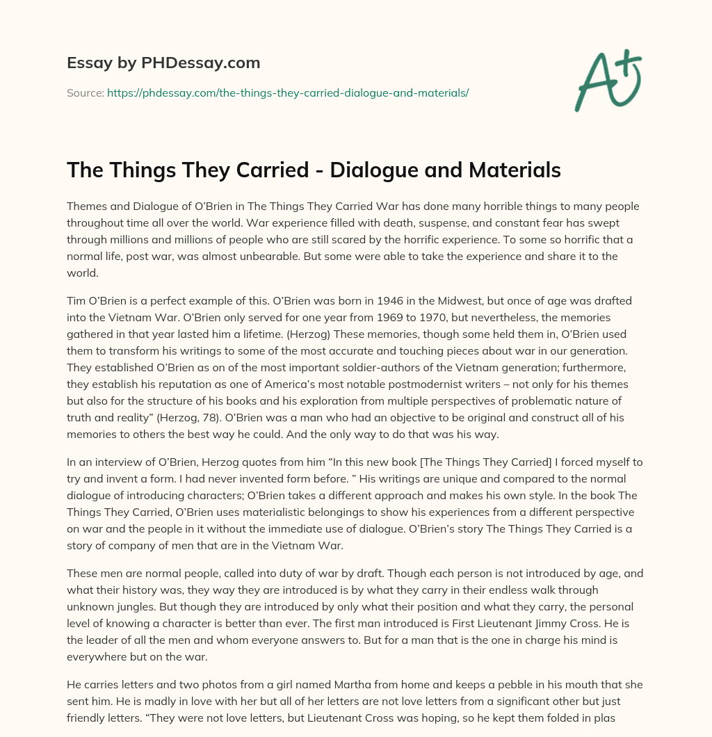 The Things They Carried – Dialogue and Materials essay