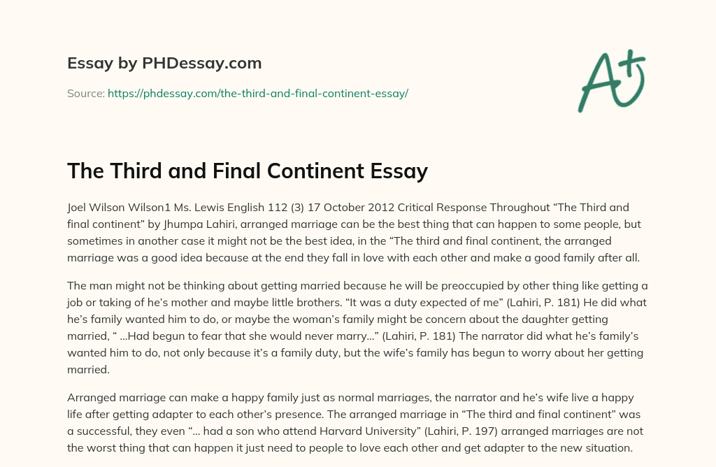 The Third and Final Continent Essay essay