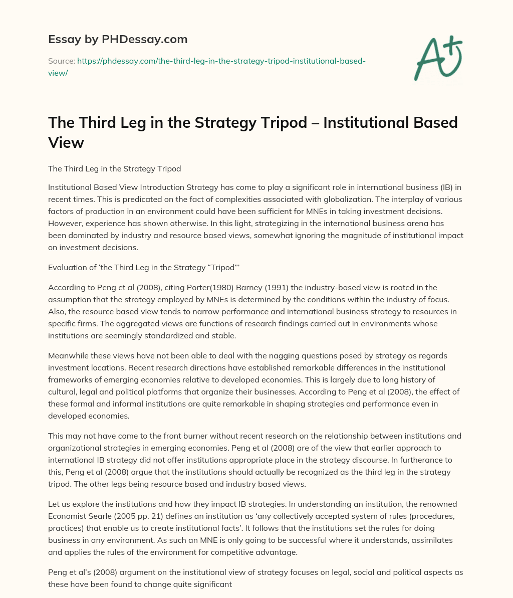 The Third Leg in the Strategy Tripod Institutional Based View