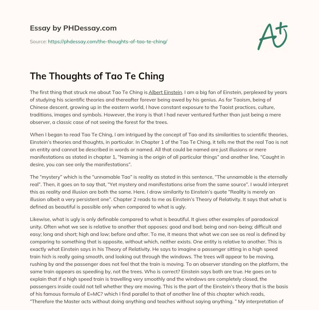 The Thoughts of Tao Te Ching essay