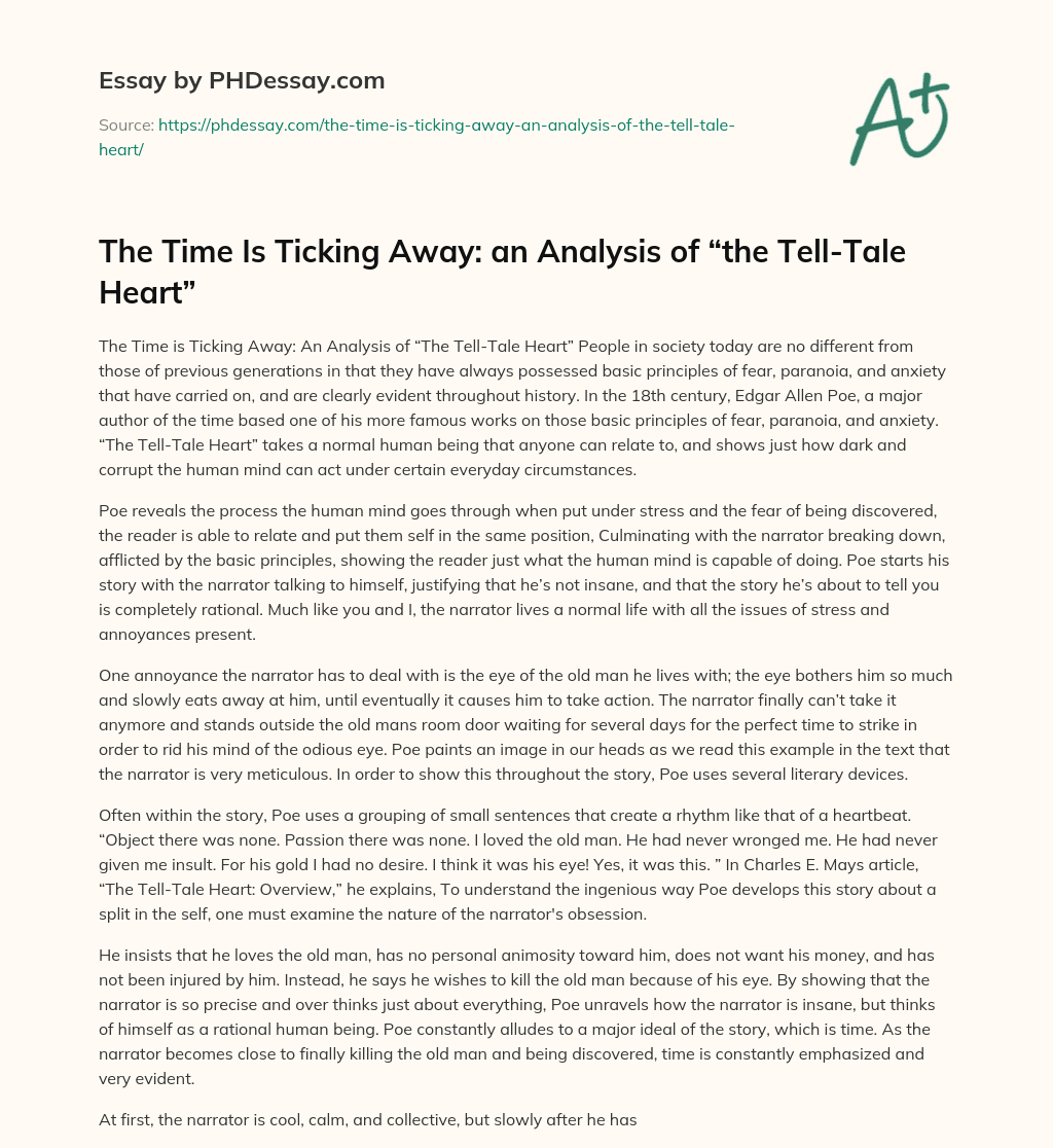 The Time Is Ticking Away: an Analysis of “the Tell-Tale Heart” essay