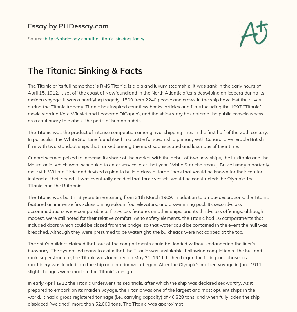 the sinking of the titanic essay