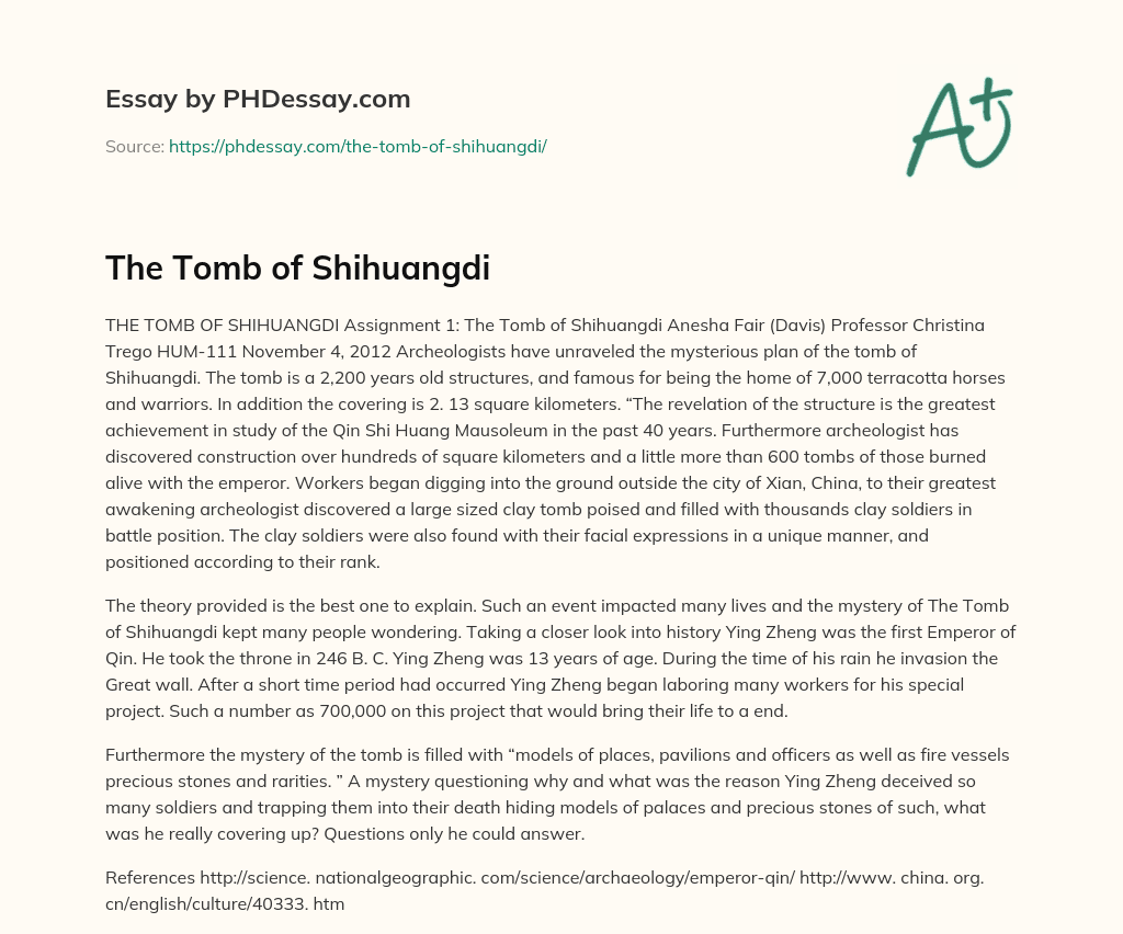 The Tomb of Shihuangdi essay