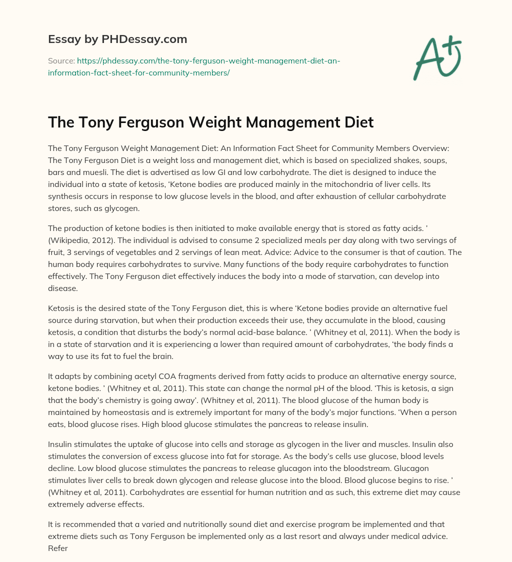 The Tony Ferguson Weight Management Diet essay