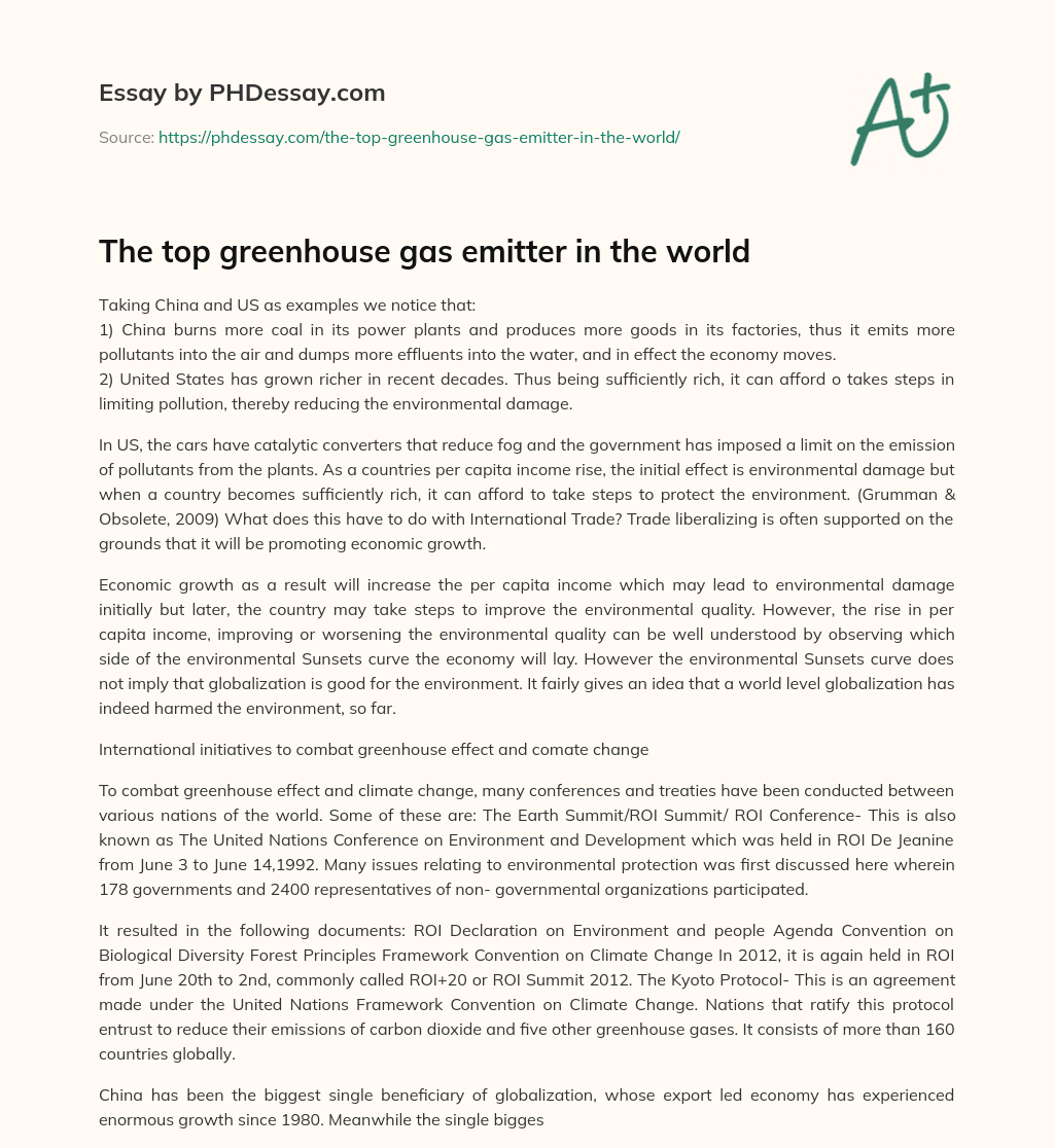 The top greenhouse gas emitter in the world essay