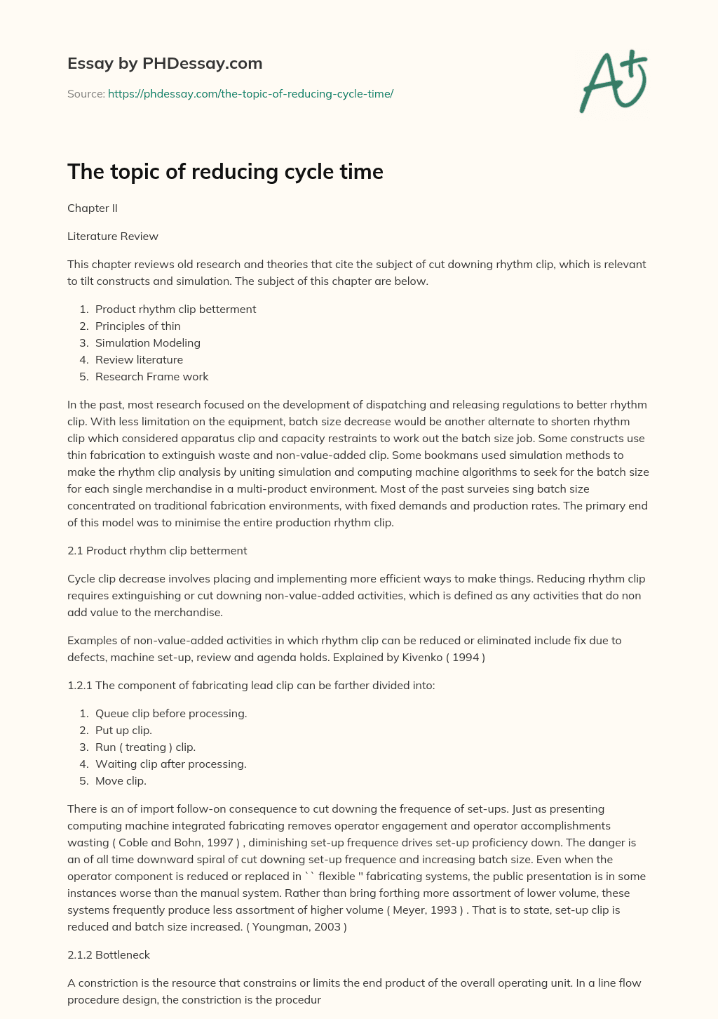 The topic of reducing cycle time essay