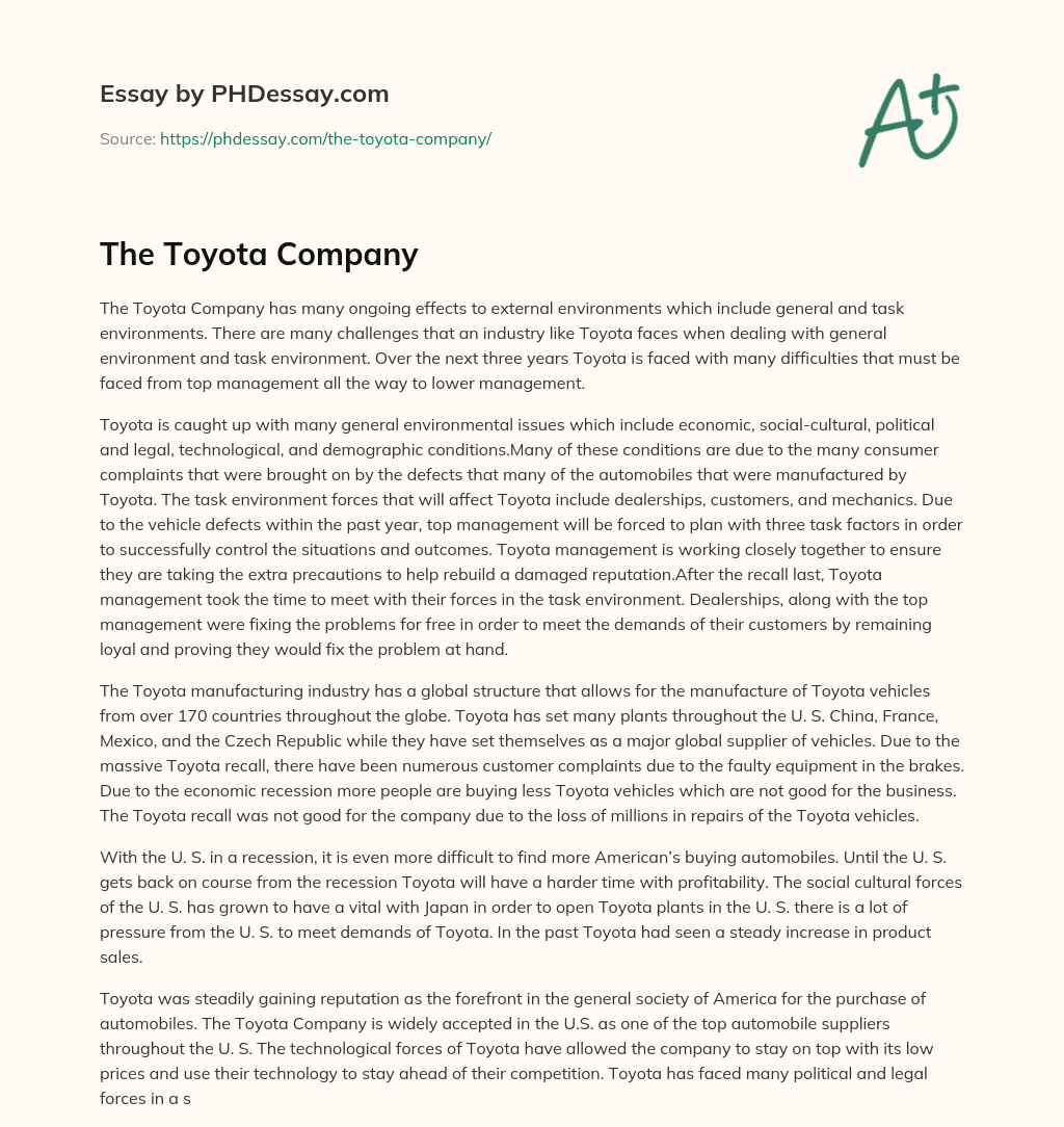 toyota company background essay