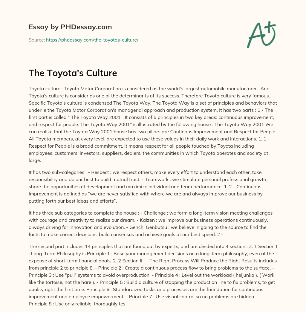 The Toyota’s Culture essay