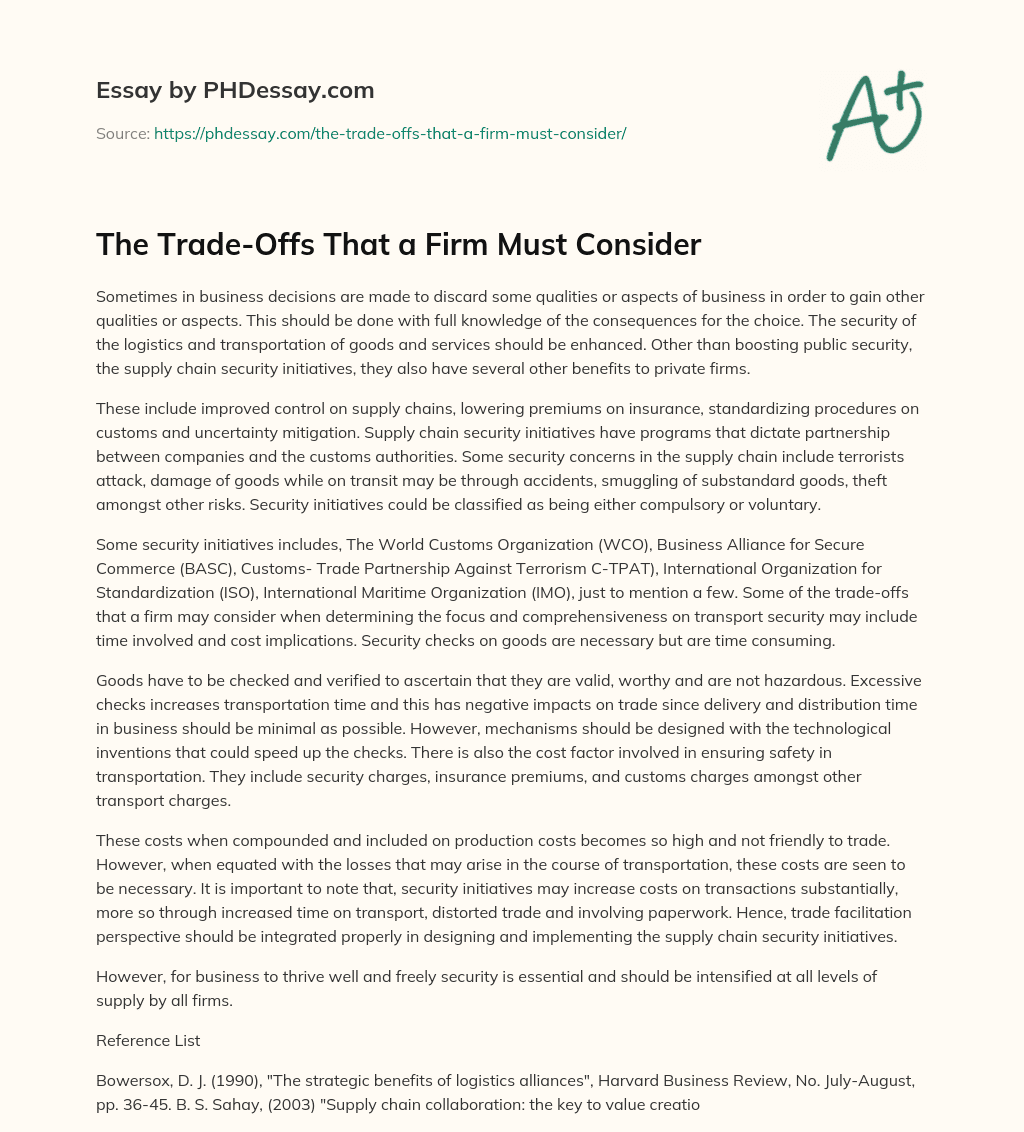 The Trade-Offs That a Firm Must Consider essay