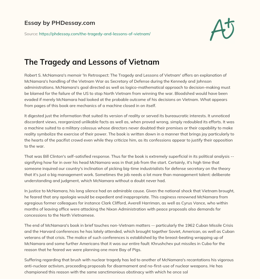 The Tragedy and Lessons of Vietnam essay