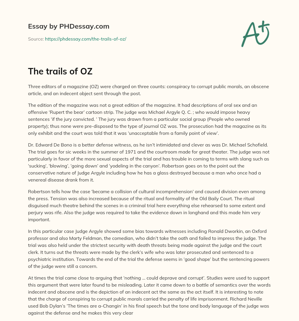 The trails of OZ essay