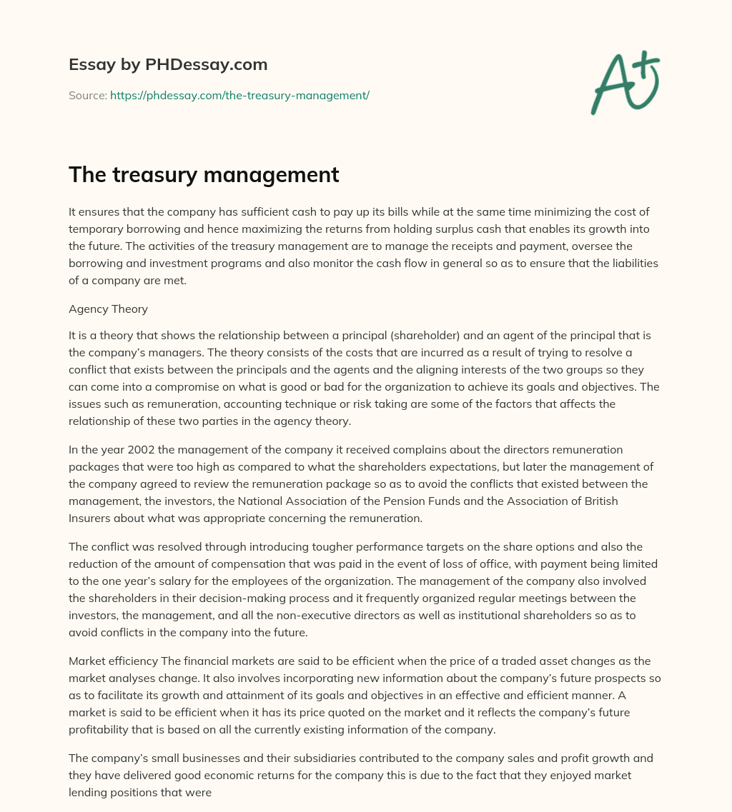 The treasury management essay