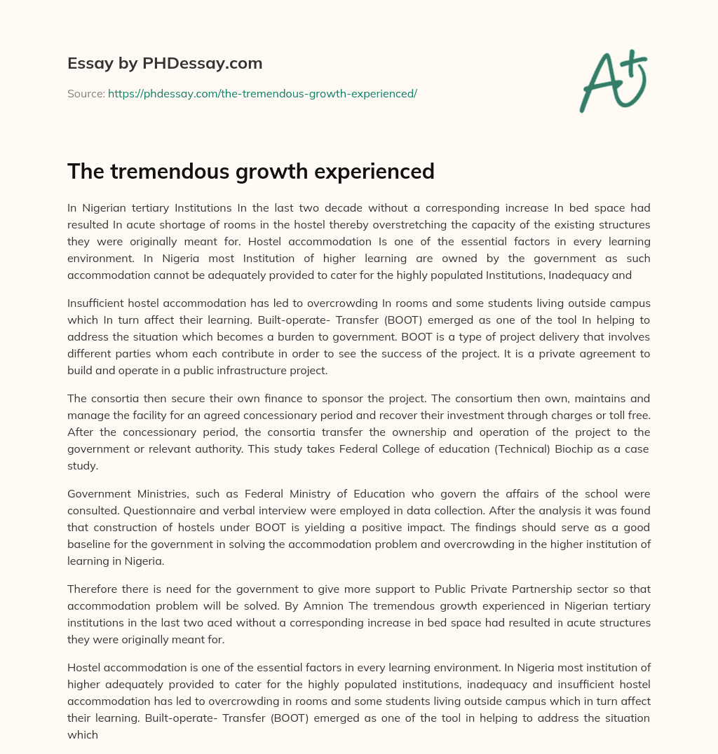The tremendous growth experienced essay