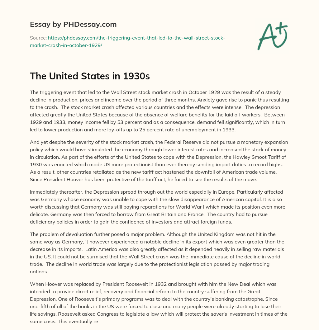 The United States in 1930s essay