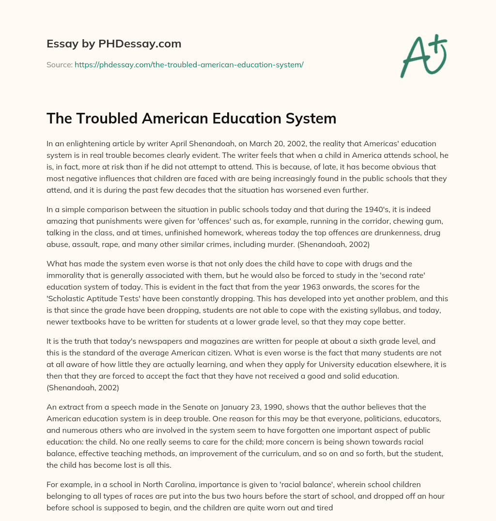 The Troubled American Education System essay