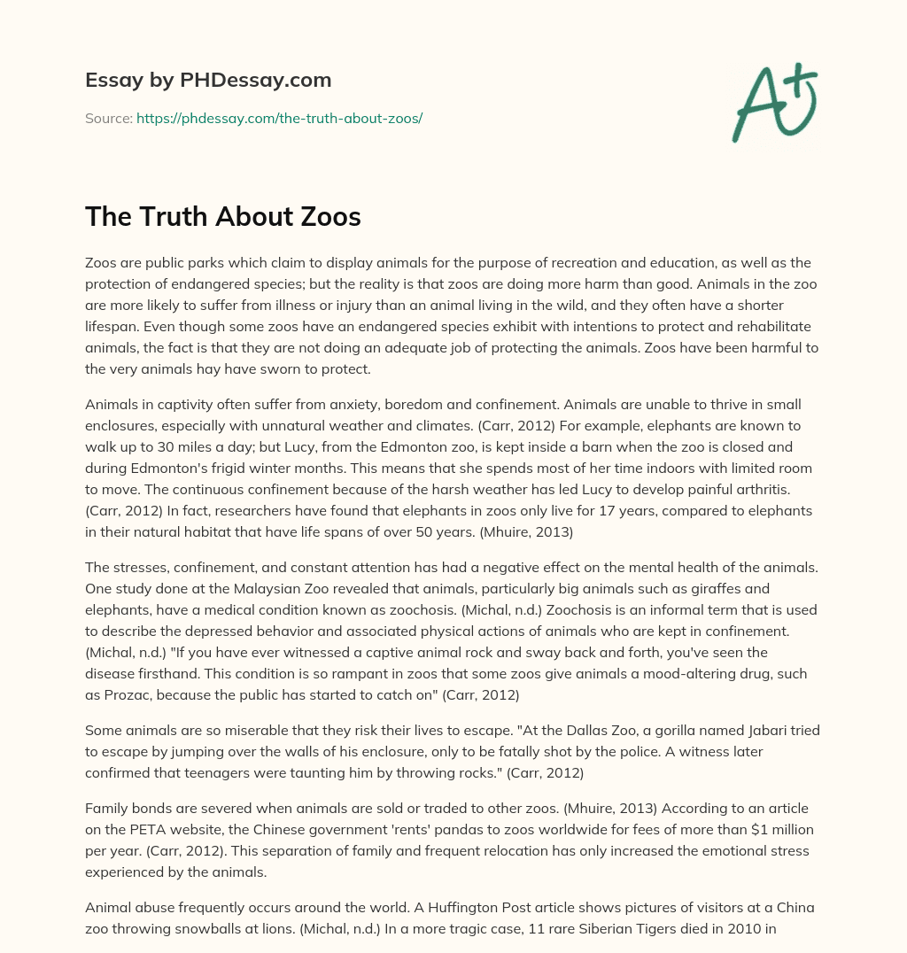 The Truth About Zoos essay