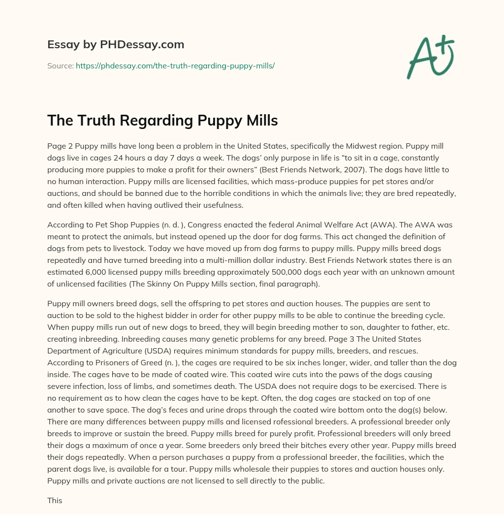 The Truth Regarding Puppy Mills essay