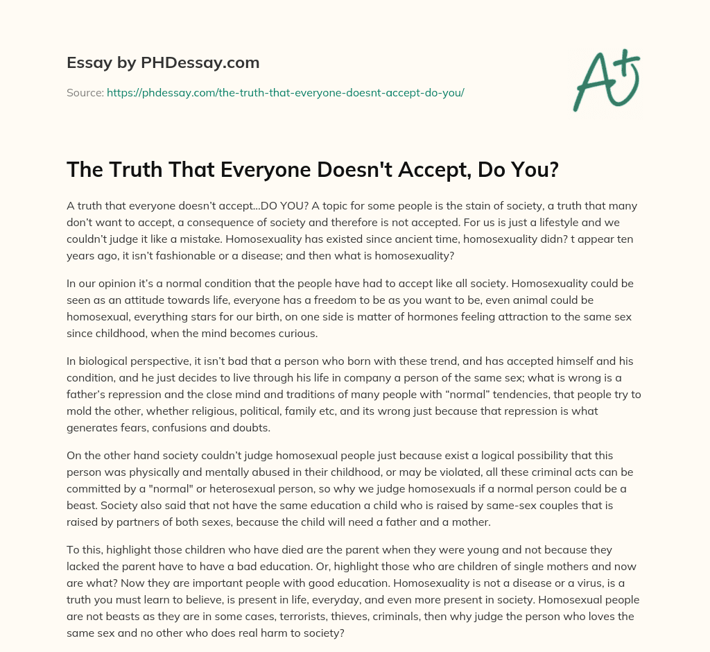 The Truth That Everyone Doesn’t Accept, Do You? essay