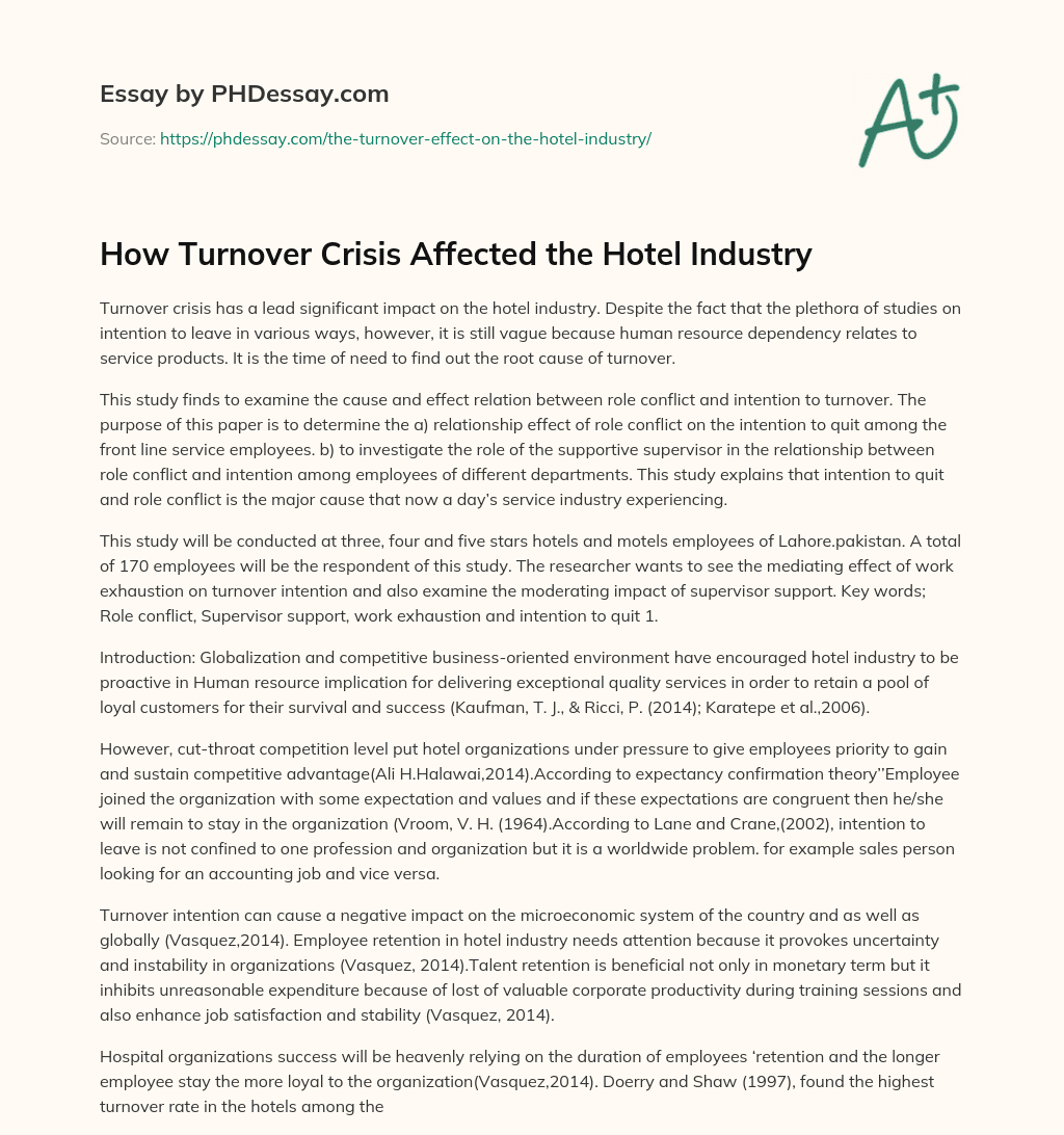 How Turnover Crisis Affected the Hotel Industry essay
