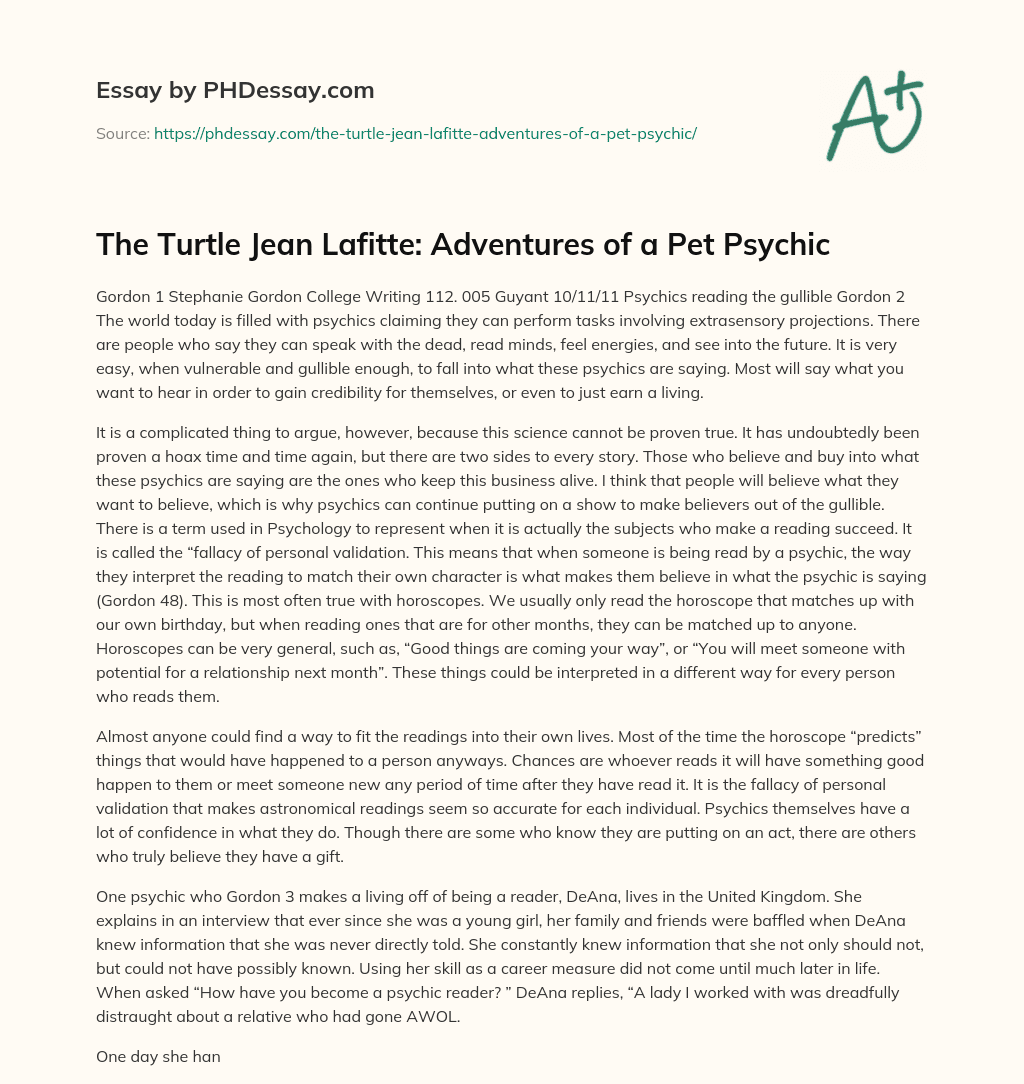 The Turtle Jean Lafitte: Adventures of a Pet Psychic essay